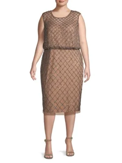 Adrianna Papell Plus Sequin Sleeveless Dress In Lead Nude