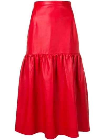 Christopher Kane Gathered Leather Midi Skirt In Red