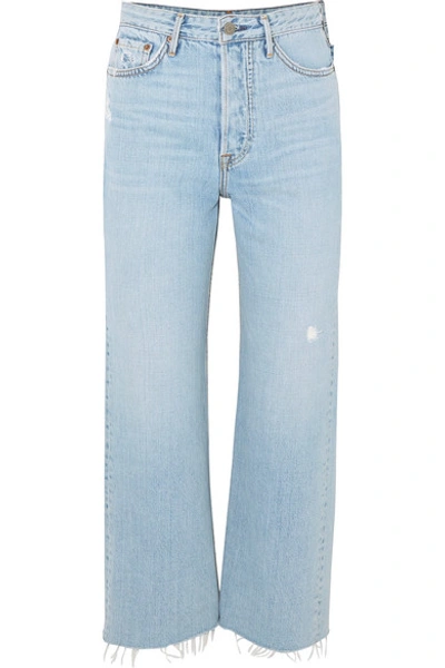 Grlfrnd Bobbi Cropped Distressed High-rise Bootcut Jeans In Light Denim