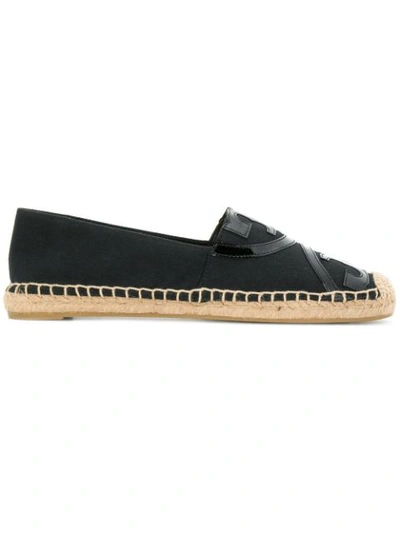 Tory Burch Poppy Flat Logo Slip-on Espadrilles In Black/ Black