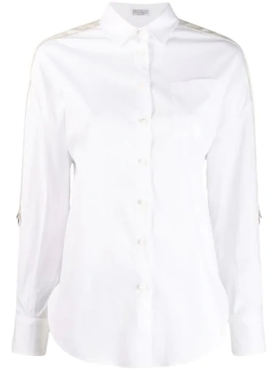 Brunello Cucinelli Monili Beaded Ribbon-sleeve Button-front Blouse In Cy803