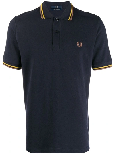 Fred Perry Stripe-trim Logo Polo Shirt In Blue