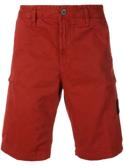 Stone Island Logo Patch Cargo Shorts - Red