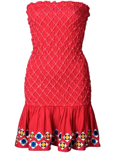 Alexis Fatima Smocked Strapless Short Dress In Red