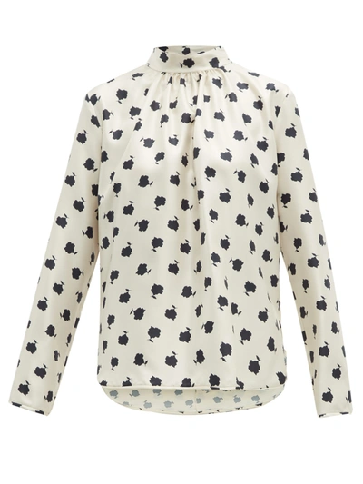 Max Mara Distel Flower Print Long-sleeve Top In Ivory