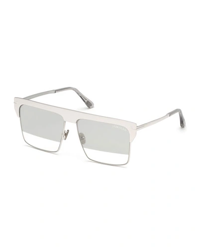 Tom Ford Men's Square Half-rim Metal Sunglasses In Gray