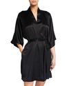 Christine Lingerie Solid Silk Short Robe In Black