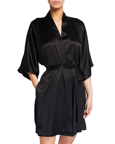 Christine Lingerie Solid Silk Short Robe In Black