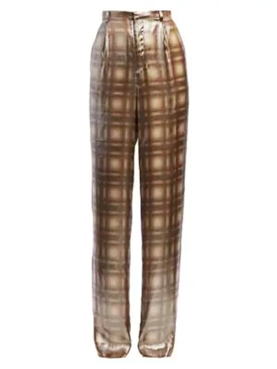 Ralph Lauren Grafton Ombre Plaid Charmeuse Pants In Brown