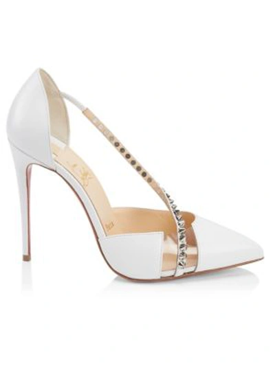 Christian Louboutin Spike Cross Pvc Leather Pumps In White