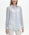 Iconic American Designer Gingham-print Utility Shirt In Light Blue White