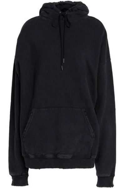 R13 Woman Distressed French Cotton-terry Hoodie Black