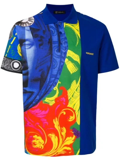 Versace Short Sleeve T-shirt Polo Collar Grecia In Blue