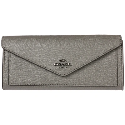 Coach Women's Wallet Genuine Leather Coin Case Holder Purse Card In Grey
