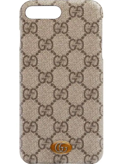 Gucci Brown Ophidia Iphone 8 Plus Case In 8981 Beige Ebony