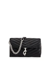 Rebecca Minkoff Edie Quilted Leather Wallet On Chain In Black/silver