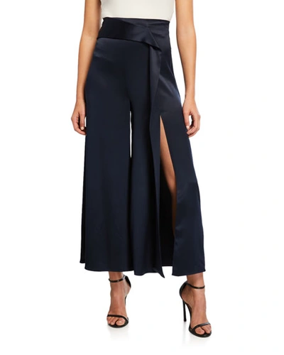 Cushnie High-waist Slit Leg Silk Culottes In Navy