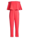 Aidan Mattox Off-the-shoulder Crepe Popover Jumpsuit In Deep Coral