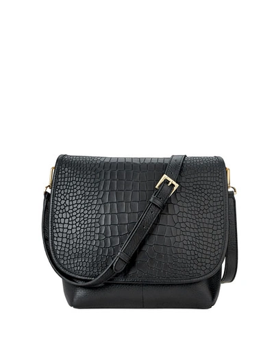 Gigi New York Andie Croc-embossed Leather Crossbody Bag In Black