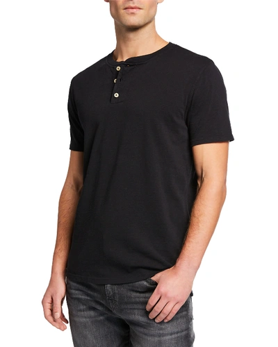 7 For All Mankind Men's Boxer 3-button Henley Shirt In Black