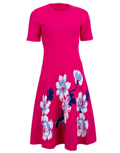 Carolina Herrera Magnolia Short-sleeve Knit Dress In Pink Pattern