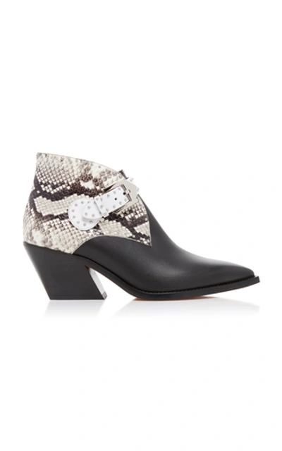 Givenchy Snake-effect Two-tone Studded Leather Ankle Boots In Black Pattern