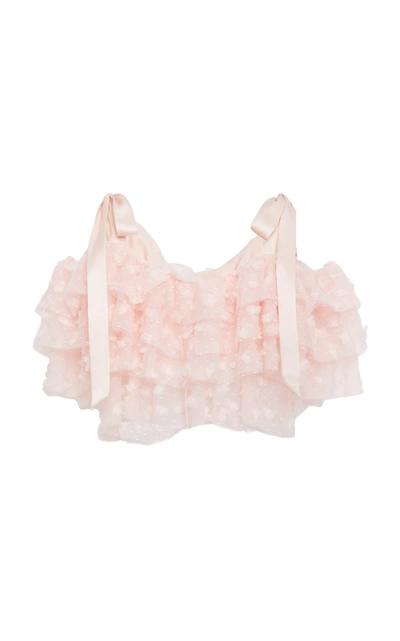 Rodarte Embroidered Bow Tiered Off The Shoulder Blouse In Pink