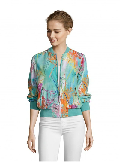 Robert Graham Women's Meredith Palm Printed Silk Jacket In Size: Xl By  In Blue