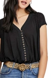 Free People Highland Button-front Tee In Black