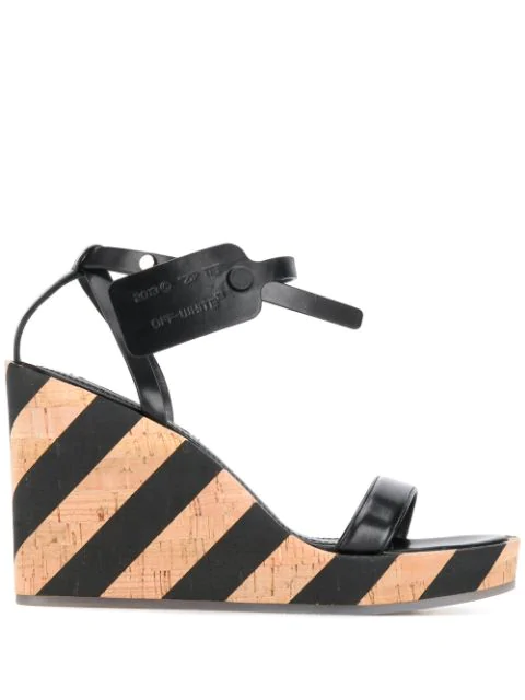 black and white striped wedge sandals