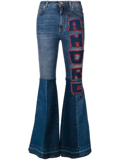 Dolce & Gabbana Flared Amore Cotton Denim Jeans In Blue