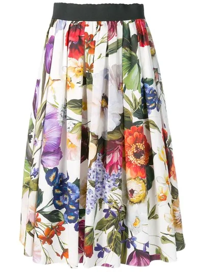 Dolce & Gabbana Floral Print A-line Poplin Midi Skirt In Basic