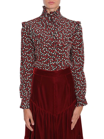 Saint Laurent Printed Ruffle Trim Blouse In Multi