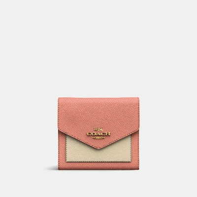 Coach Small Wallet In Colorblock In Light Peach Multi/gold