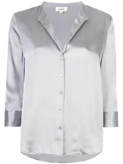 L Agence Aoki Band-collar Blouse In Pearl Grey