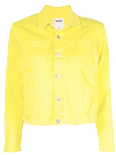 L Agence Women's Janelle Slim Fit Raw Hem Denim Jacket In Yellow