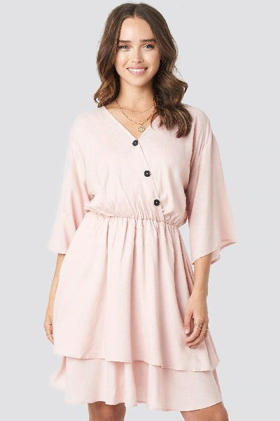 Schanna X Na-kd Contrast Button Layered Dress - Pink In Nude Pink