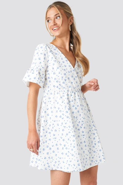 Na-kd Ruffle Sleeve Mini Dress - White In Floral Print