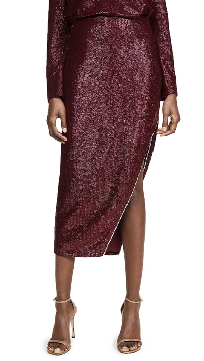 Michelle Mason Metalilc Side Slit Pencil Skirt In Wine
