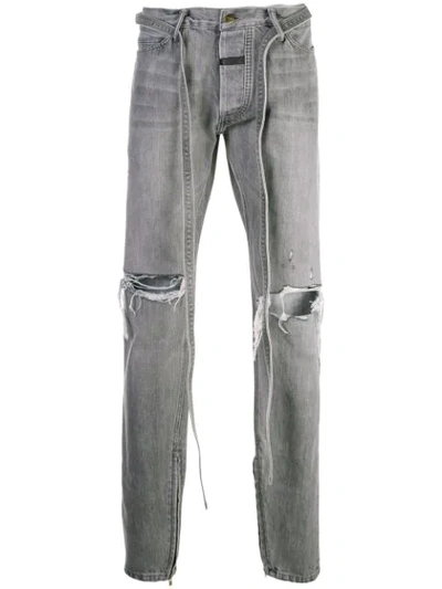 Fear Of God Relaxed Distressed Tie-waist Jeans In Grey