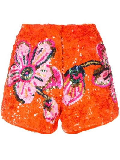 Manish Arora Floral Pattern Sequin Shorts In Orange