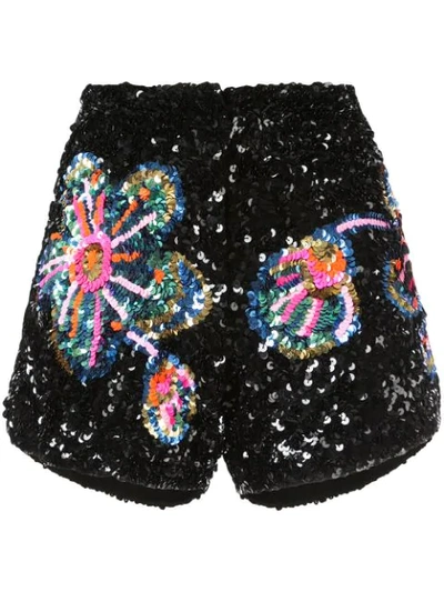 Manish Arora Floral Pattern Sequin Shorts In Black