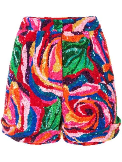 Manish Arora Rose Pattern Sequinned Shorts In Multicolour