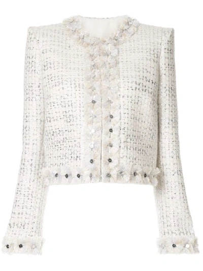 Zuhair Murad Metallic Thread Tweed Jacket In White