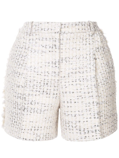 Zuhair Murad Metallic Thread Tweed Shorts In White