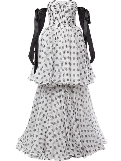 Isabel Sanchis Tiered Polka Dot Ball Gown In White Black