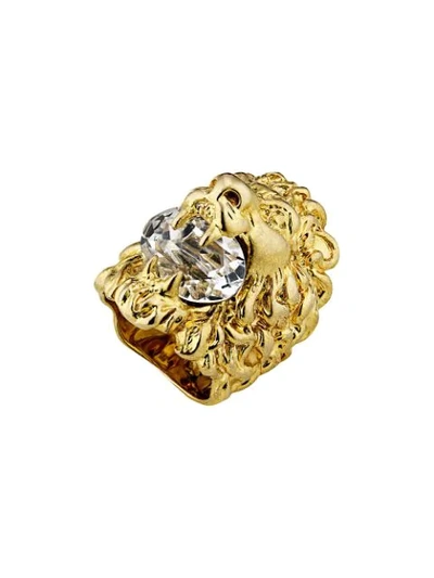 Gucci Lion Head Ring With Crystal In Gold-toned Metal