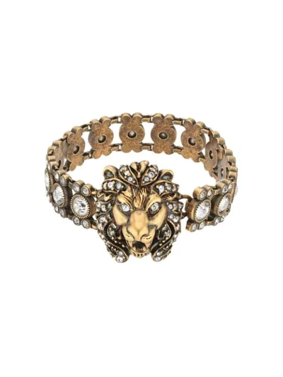 Gucci Lion Head Bracelet With Crystals In 8062
