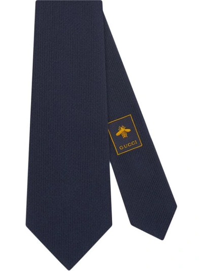 Gucci Crest Underknot Silk Tie In Blue