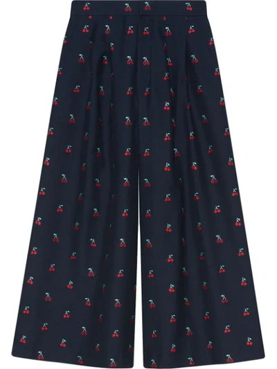 Gucci Cherry Fil Coupé Wool Culotte Pant In 4956 Blue